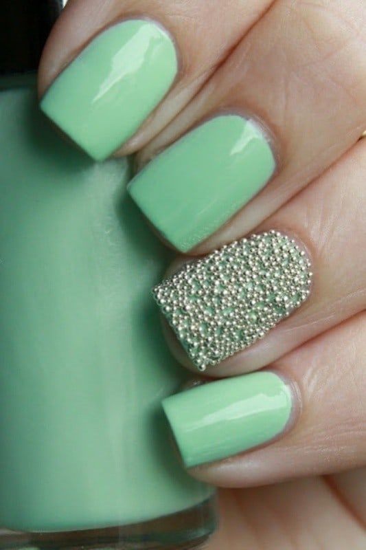 Seafoam Green ring finger nail art