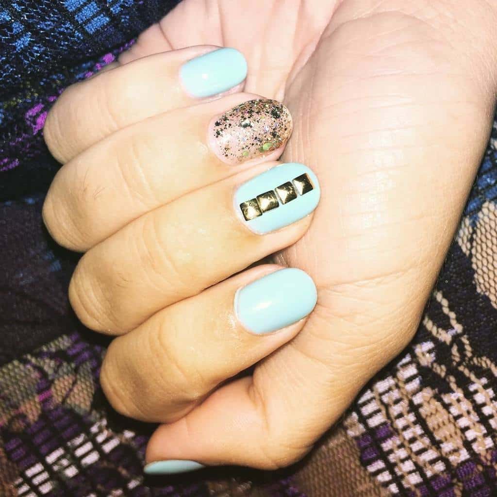 Sky Blue & Gold shellac nail designs for women 