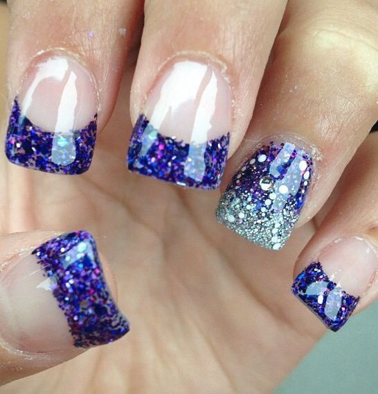 solar nail with blue glitter