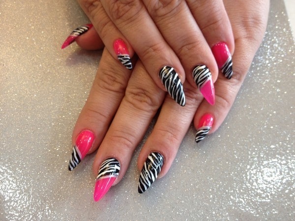 pink stiletto nail design
