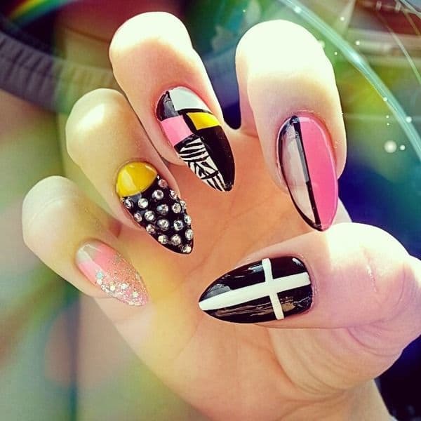 80's Vibes stiletto nail idea