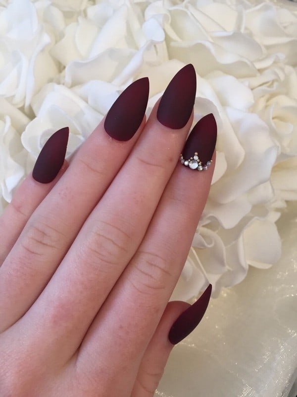 burgundy stiletto nail design