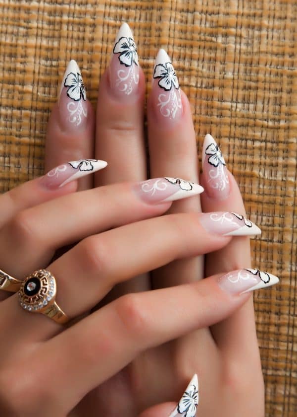 White stiletto nail style 