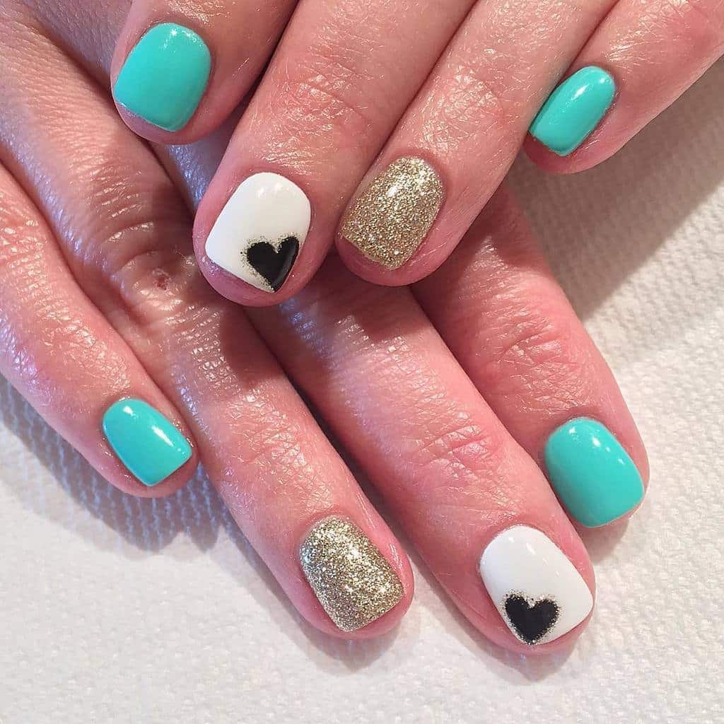 cool Heart teal nail designs 