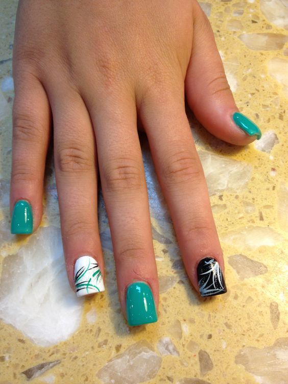 teal nail designs with Curvy And Swirly