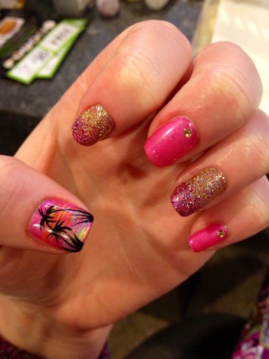  Hot Pink tropical nail art for women 