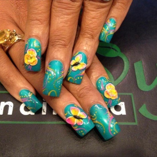 turquoise & butterfly nail designs 13