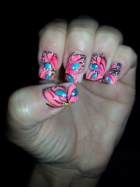 turquoise & butterfly nail designs 23