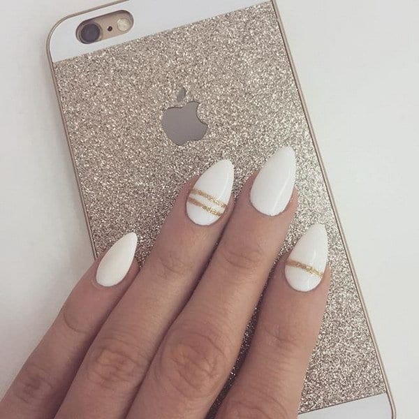  Single And Double Striped white and gold nail art