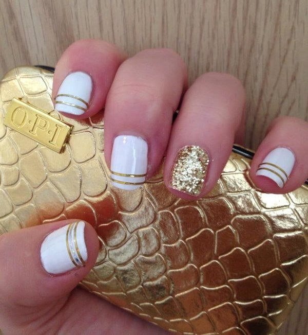 Sport Chic white and gold nail design 