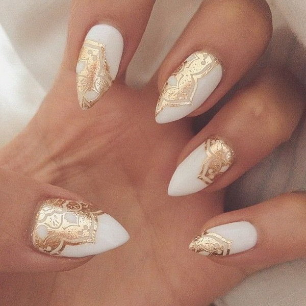 Golden Touched white and gold nail idea