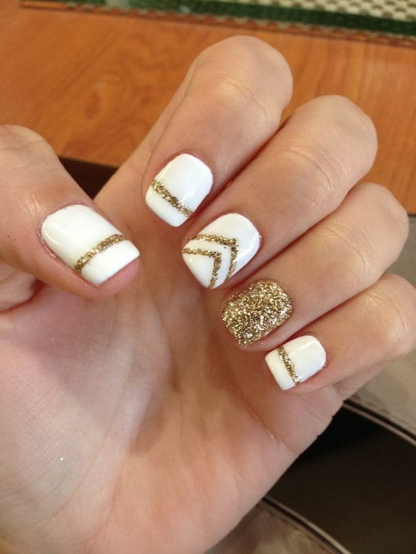 white and gold nail designs 4