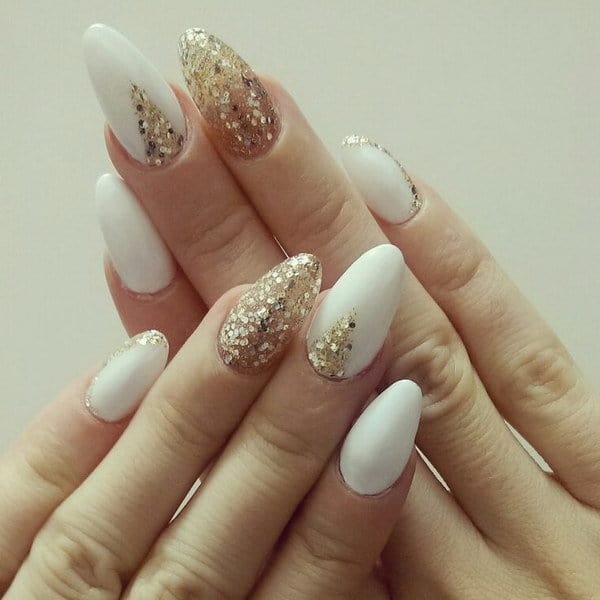 White Nail With A Dash Of Gold nail art