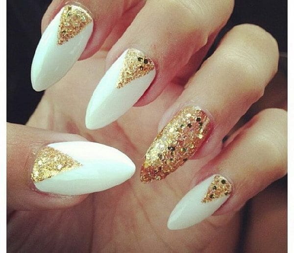 white and Holographic Gold nail