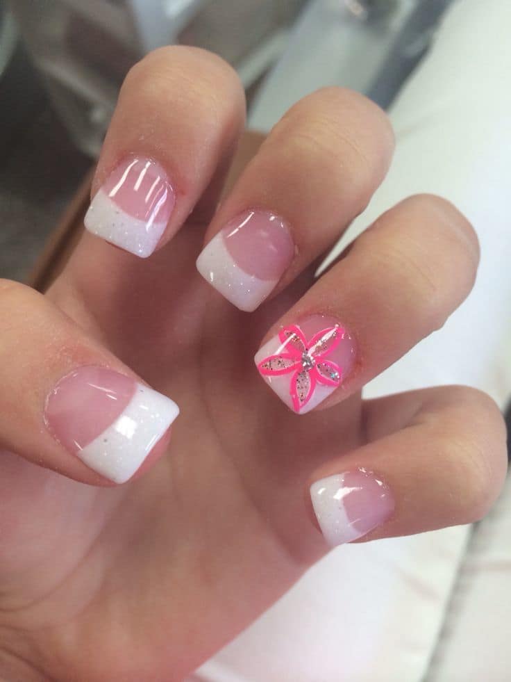 pink white nail design for girl