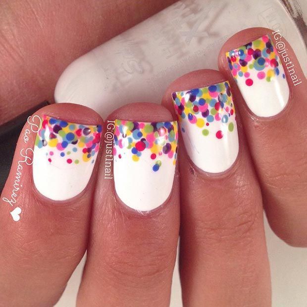 White And Polka Dots nail art for girl 