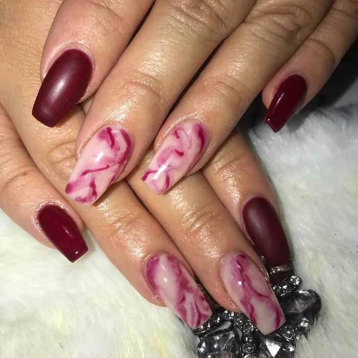burgundy marble nails