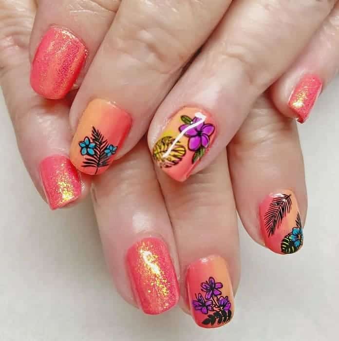 tropical flower nail design