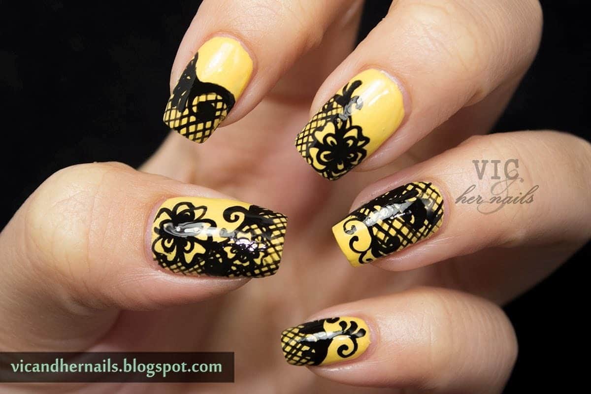 Yellow lace nail idea for women