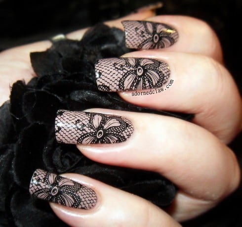 Black Classic Lace nail art