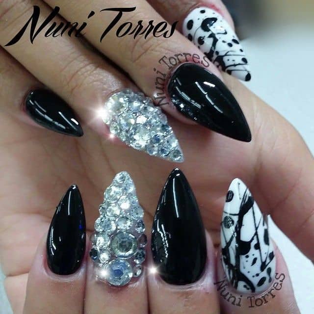 Monochrome Bling Nail designs