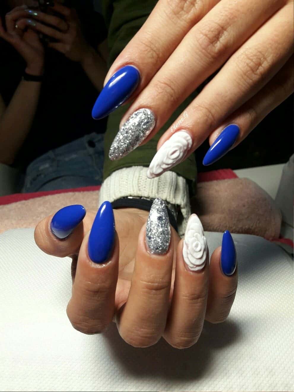 silver blue nails