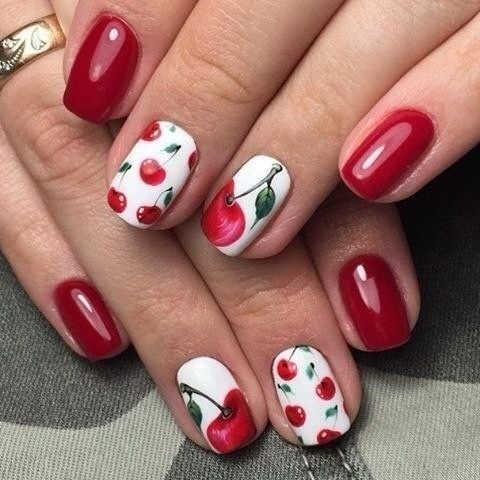 Cherry design Burgundy nail