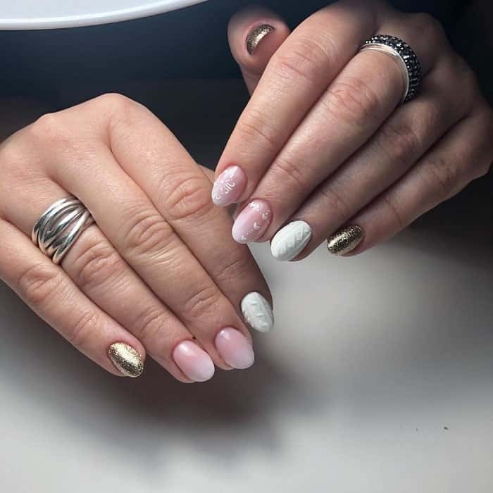 Simple Pink White And Gold Nails 