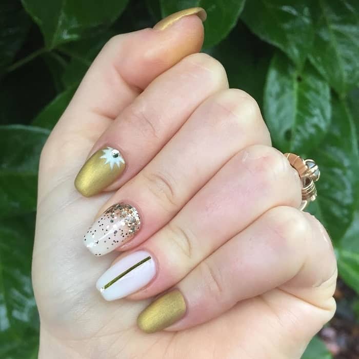 White And Gold Coffin Nails
