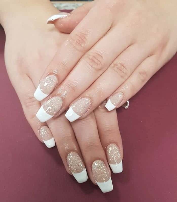 White Tip Nails with Glitter