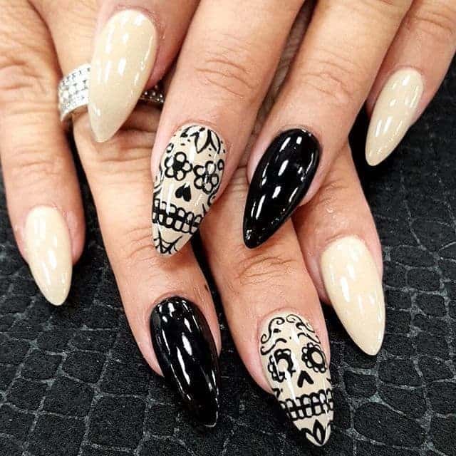 long and pretty Skull Nail art for girl