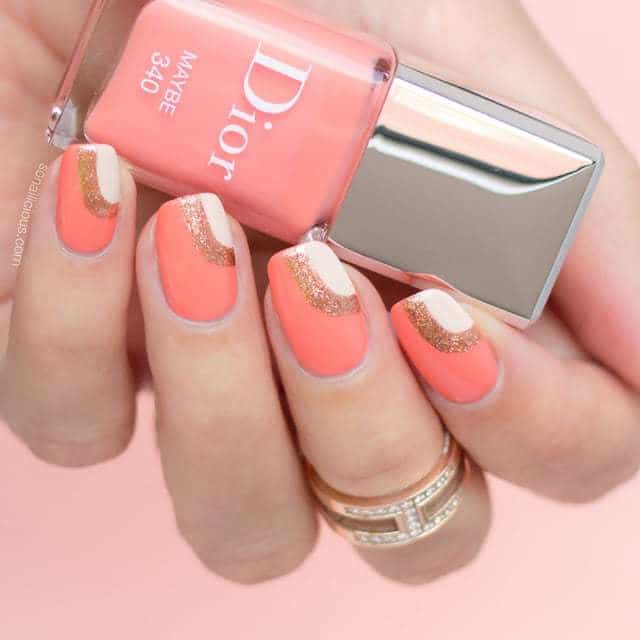 Peach and Golden Nail Design