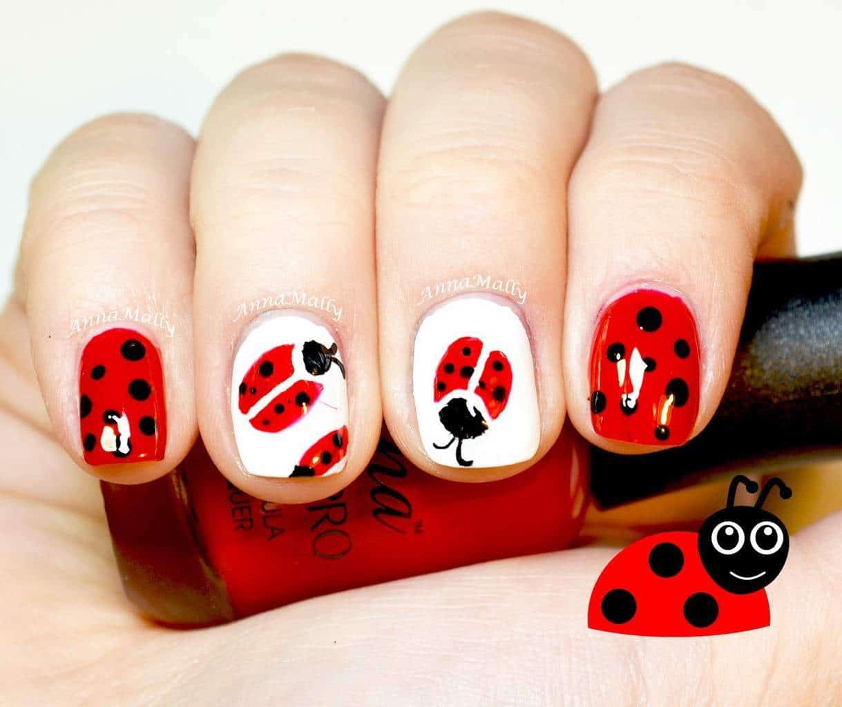 Red color nail with animal print