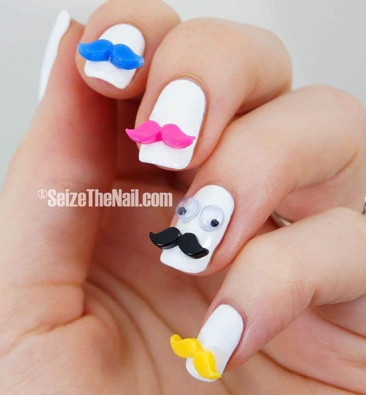 cute Mustache with Funky Nail Design