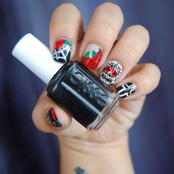 Rose with Skull Nail design