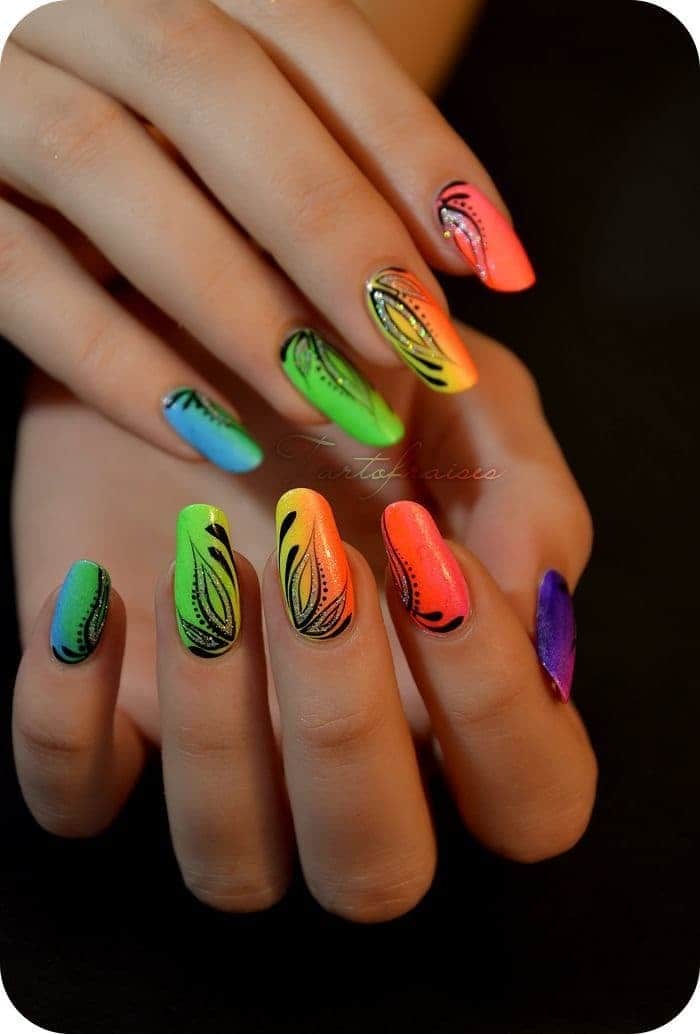 girls colorful Hippie Nail Design