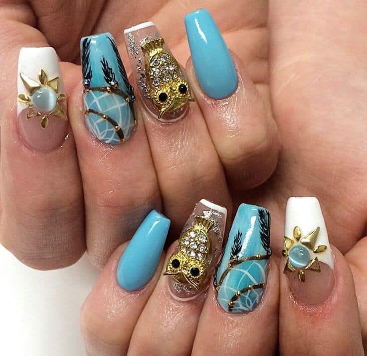 Acrylic owl nail design for girl