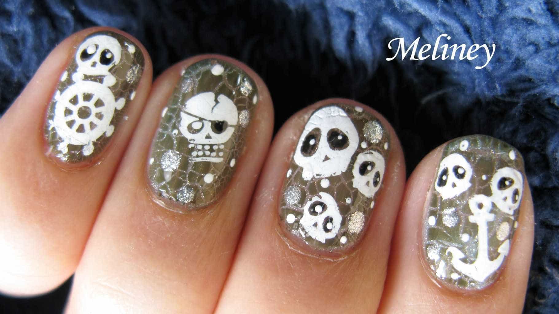 cute Miniature with Skull Nail design 