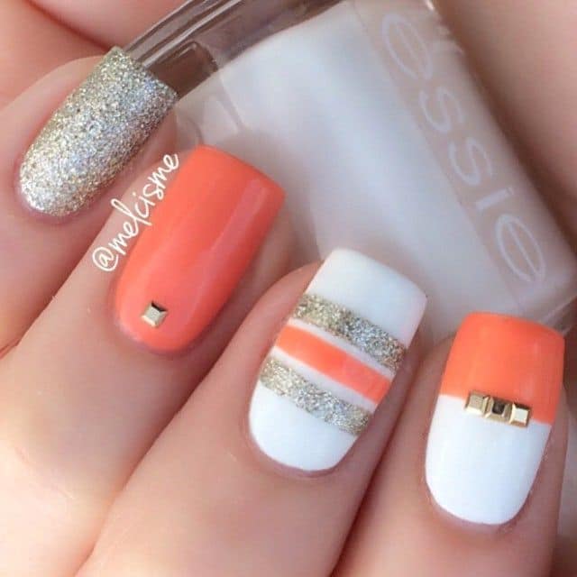 Sparkle Peach Nail Design