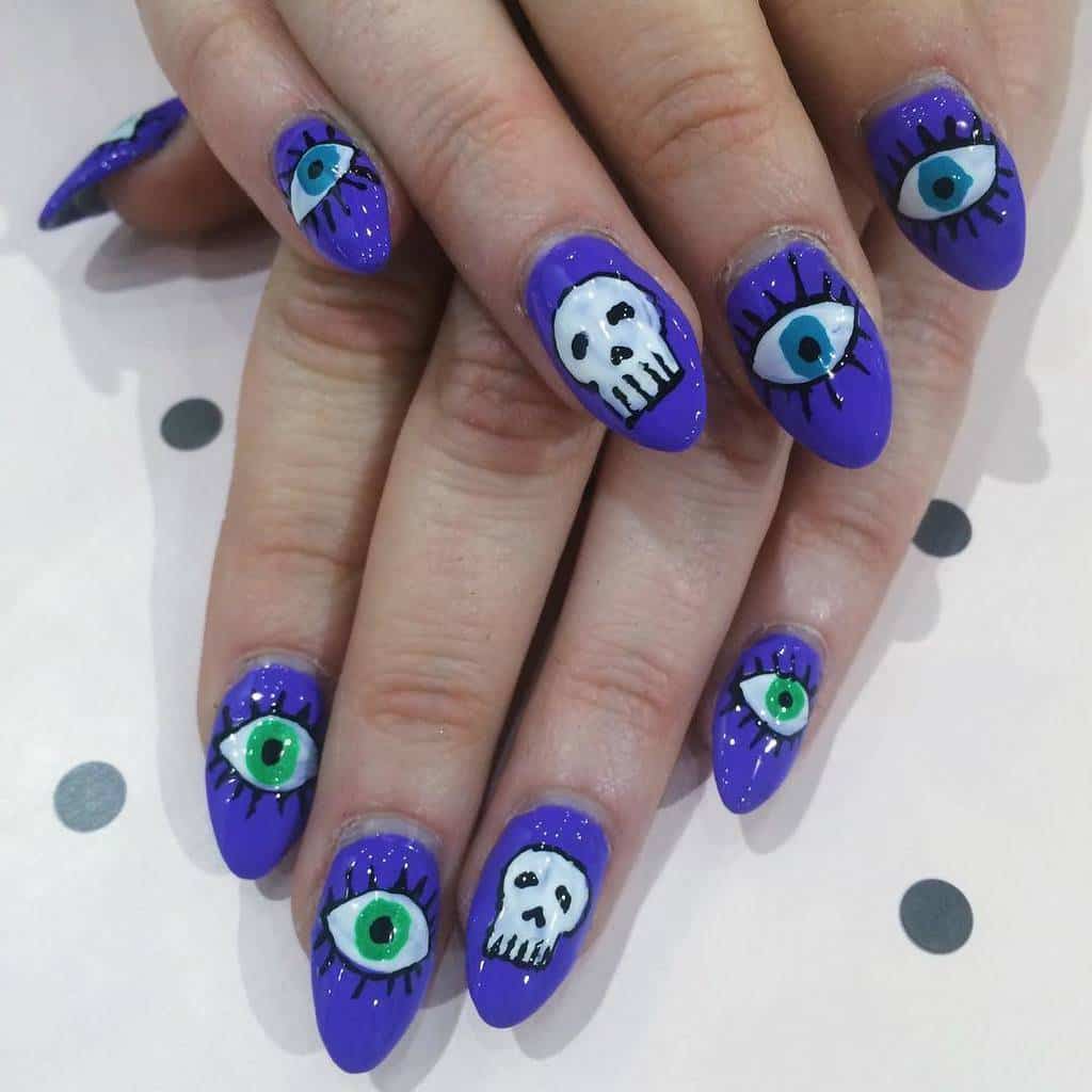  blue color Skull Nail idea