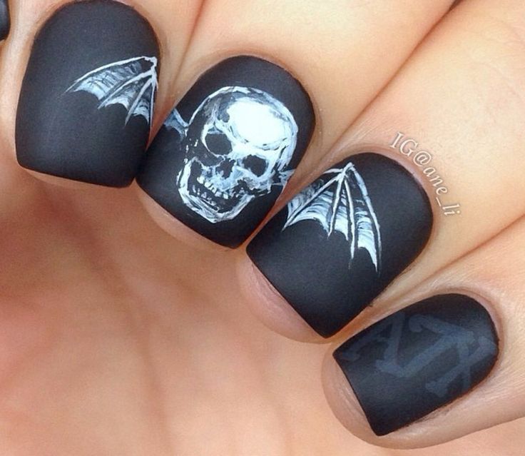  Matte black scared Skull Nail