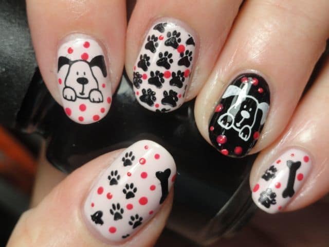  Cute Red dog nail art for girl