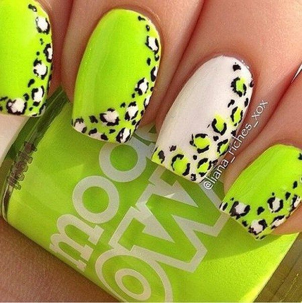 neon green leopard nail arts