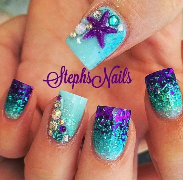  Purple color Mermaid Nail Design