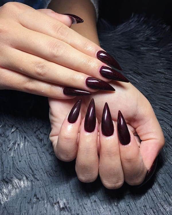 Burgundy Pointy Nails 