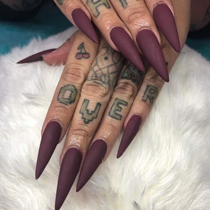 Burgundy Stiletto Nails