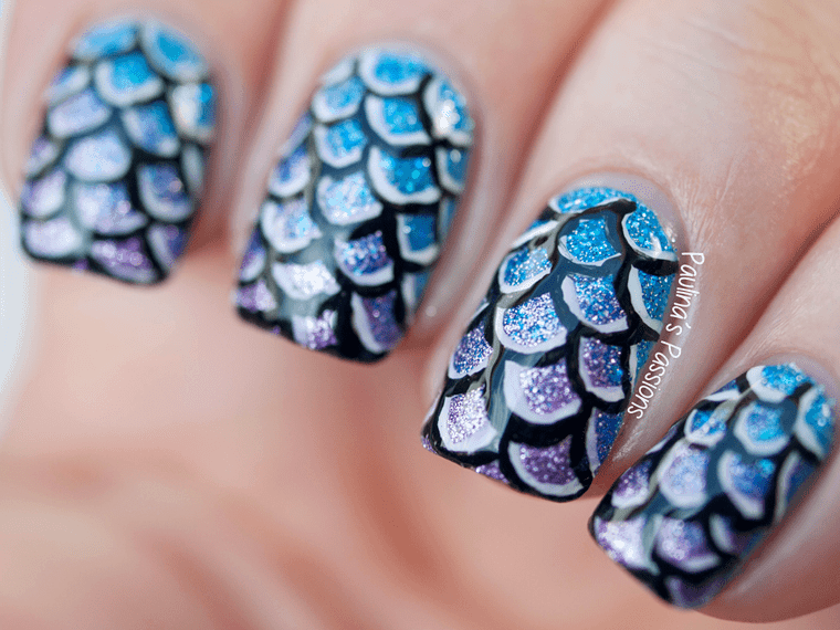 blue color Mermaid Nail Design