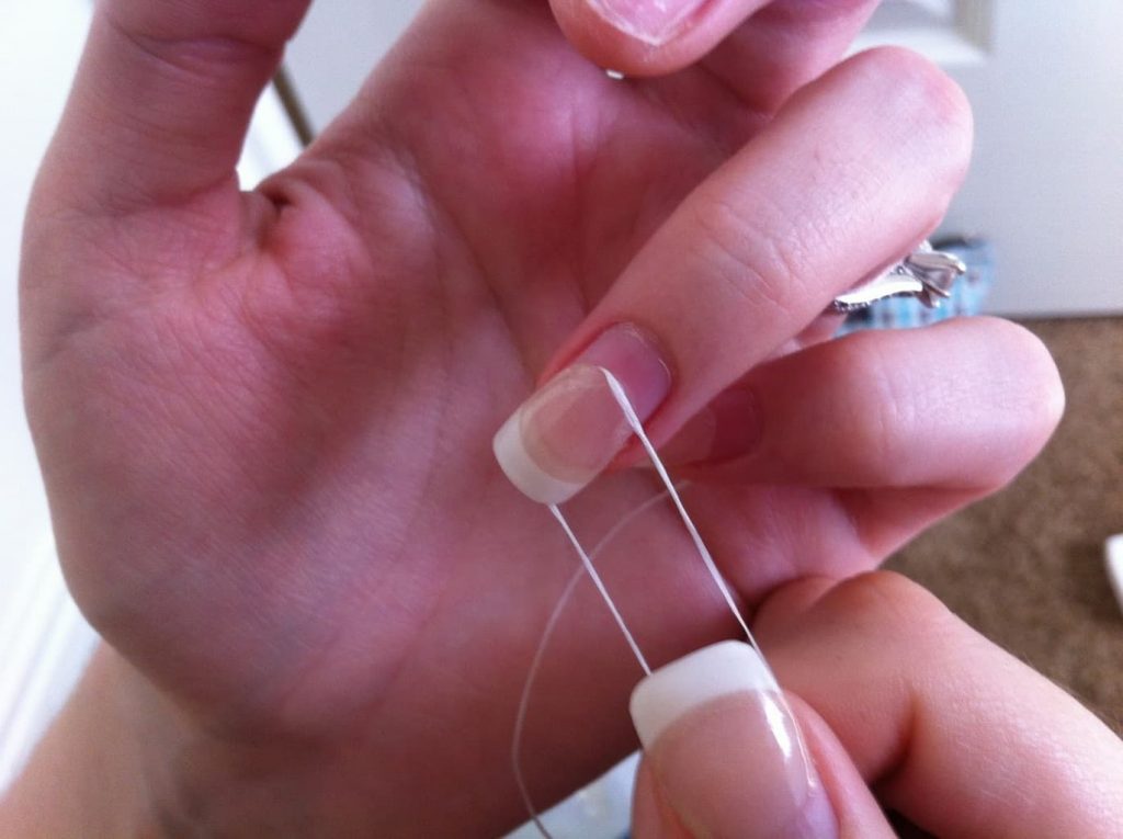 remove acrylic nails without acetone dental floss method