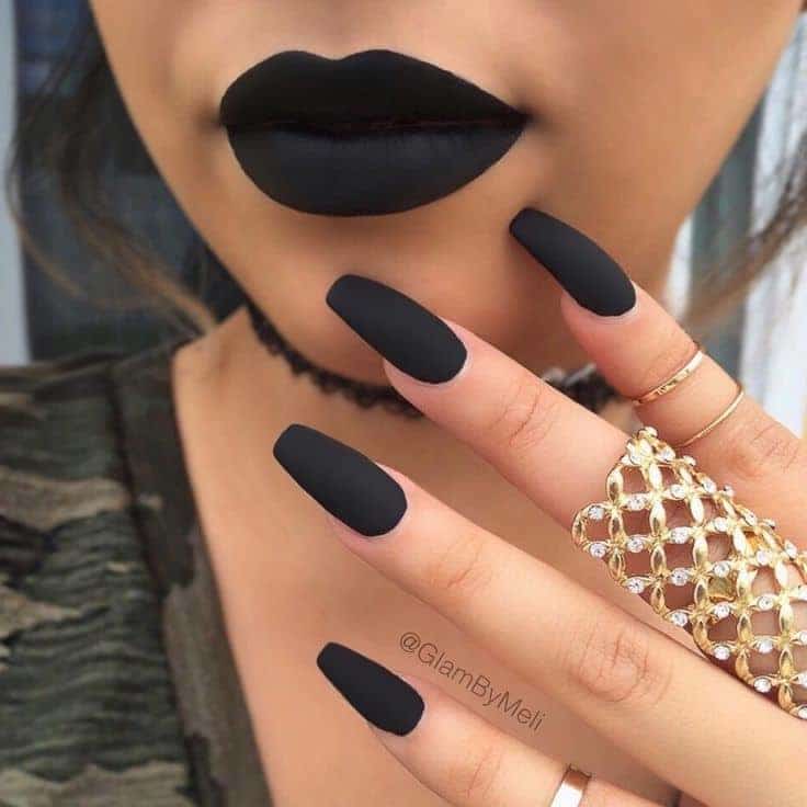 Black Manicure Paired Up With The Lips