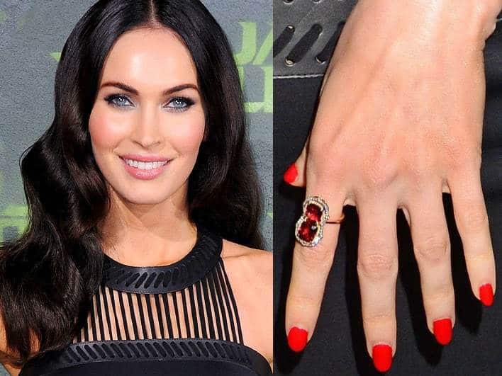 actress Megan Fox red color nail design 